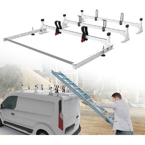 حامل سقف للشاحنة مصنوع من الفولاذ عالي التحمل مقاس 45 بوصة، رف سلم للشاحنة مع أسطوانة شحن خلفية مناسبة لـ 2015-On RAM ProMaster City، أبيض، 3 قضبان، 750 رطلًا in Kuwait