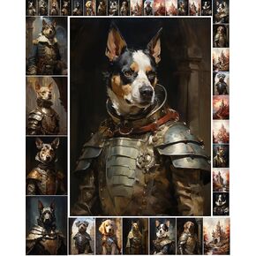 Decoupage Paper Pack (35 Sheets 6"x8") Funny Dogs Dressed as Royaly in Extravagant Castles FLONZ Vintage Illustration Pictures Cards for Decoupage, Craft and Scrapbooking