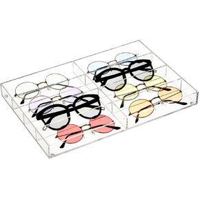 Acrylic Sunglasses Organizer, 8 Slot Clear Tabletop Eyeglass Display Case, Premium Countertop Eye Glasses Storage Tray, Eye Wear Collection Box Holder for Eyewear, Jewelry, Watch