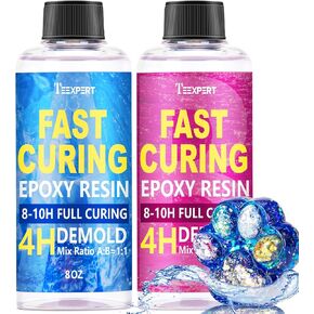 Teexpert Epoxy Resin - Fast Curing Resin 1 Gallon 4 Hours Demold Crystal Clear & Self-Leveling Casting Resin 8-10 Hours Quick Cure Epoxy Resin Kit for Jewelry, Ring, Keychains, Coaster, Wood, Molds