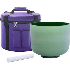 Hye-eun 8 Inch F Note Green Colored Quartz Crystal Singing Bowl Heart Chakra for Yoga Sound Healing Meditation with Carrying Case and Mallet