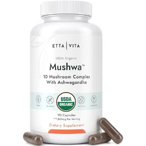 USDA Organic Lions Mane Supplement Capsules with Ashwagandha, Chaga, Reishi, Cordyceps, Turkey Tail (18,600mg/serv) 10x Adaptogenic Mushroom Complex as Focus Supplement - Energy, Immunity & Nootropic