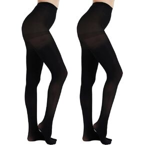 2 Pairs Black Tights for Women, 40D Solid Color Soft Tights, Control Top Microfiber Pantyhose for women