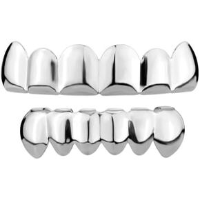 18K Gold Plated Gold Finish 6 Top Teeth 6 Bottom Tooth Hip Hop Teeth Grillz + 2 Molding Bars for Men and Women
