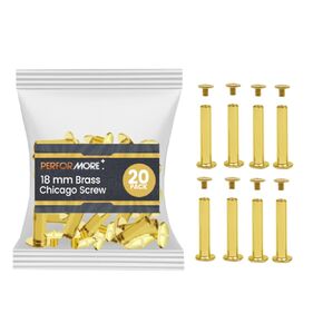 20 Pack of Chicago Screw Post Binding Screws, 18mm Brass Plated Metal Screw Posts for Scrapbooking, Photo Albums, Binding Leather Repair