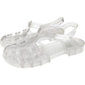 Yehopere Women's Jelly Sandals Retro T-Strap Glitter Flats Summer Beach Water Rain Shoes