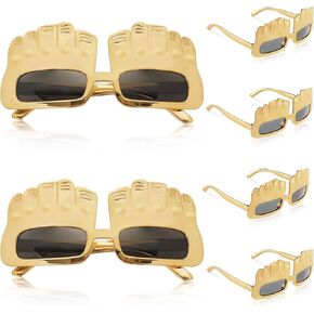 Geyoga 6 Pcs Gold Tricky Sunglasses Creative Flip off Hand Shape Sunglasses Finger Silly Glasses Cute Eyeglasses for Halloween Party Props