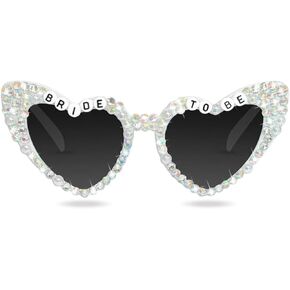 GERRIT Bachelorette Party Bride Sunglasses, Heart Shaped Shiny Bling Diamond Pearl Glasses for Women Bridesmaid Bride Party