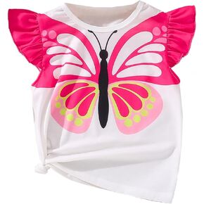 Hilinker Girls Toddlers Flying Short Sleeve Top Butterfly Print Cute Shirt Graphic Tees