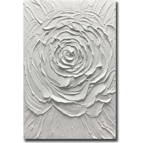 Yika Art Canvas Paintings, Wall Art Thick Texture Modern Gorgeous Abstract Hand Painted Abstract Oil Painting on Canvas Modern Wall Art Decor White Flower 24x36 inches