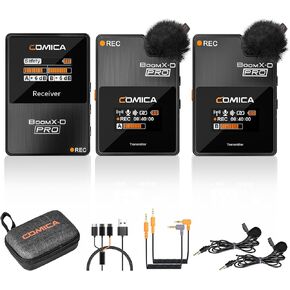 ميكروفون Comica BoomX-D2 PRO اللاسلكي Lavalier، إلغاء الضوضاء، نطاق 328 بوصة، وضع الأمان، مخرج رقمي/تناظري، ميكروفون لاسلكي لأجهزة iPhone وAndroid ومقابلات الكمبيوتر ومدونات الفيديو والبث المباشر in Kuwait