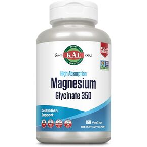 KAL Magnesium Glycinate Capsules, Fully Chelated Magnesium Bisglycinate, High Absorption Magnesium Supplement, Healthy Bones, Muscle, Relaxation and Stress Support, Non-GMO 160 count