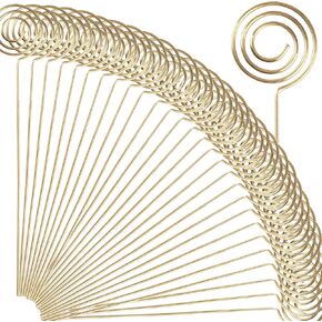 H&W 50pcs 4.7''L Golden Ring Loop Round Shape DIY Craft Wire Clip Table Card Holders Note Photo Picture Memo Holder Metal Clamp for Party Birthday Office DIY Cake Topper(WE5-D1)