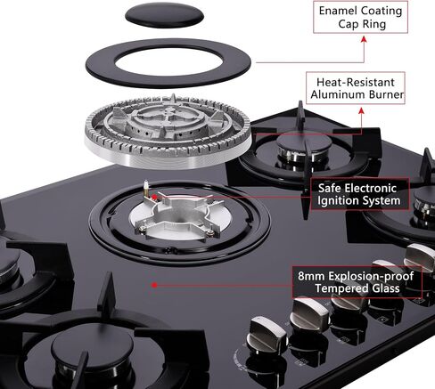 Gas Cooktop 30 Inch, 5 High Efficiency Burners Gas Stovetop Stainless Steel Built-in Gas Stove Top Propane/Natural Gas Convertible Gas Hob in Saudi Arabia