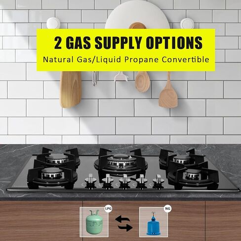 Gas Cooktop 30 Inch, 5 High Efficiency Burners Gas Stovetop Stainless Steel Built-in Gas Stove Top Propane/Natural Gas Convertible Gas Hob in Saudi Arabia
