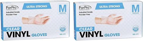 قفازات فينيل للاستعمال مرة واحدة من فوربرو، شفافة، من الدرجة الصناعية، خالية من البودرة، خالية من اللاتكس، غير معقمة، آمنة للطعام، 2.75 مل. النخيل، 3.9 مل. أصابع، متوسطة، 100 قطعة in Kuwait