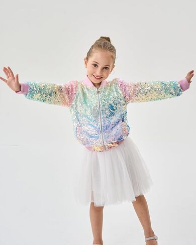 2Bunnies Girl سترة منفوخة بألوان متدرجة بألوان باستيل لامعة ومتلألئة ومزينة بالترتر in Kuwait