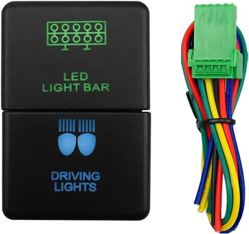 TIKSCIENCE Dual Push Button Switch LED Light Bar and Driving Light Symbol Fit for Toyota Highlander Tacoma Tundra 4Runner RAV4, Blue and Green Dual Color Backlit Push Button with Wire 12V 1.28"x0.87" in Saudi Arabia