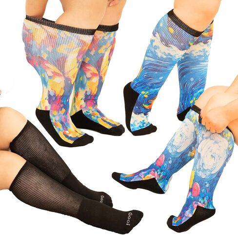 جوارب لمرضى السكري للنساء والرجال، 4 قطع - أسود، فراشة، زهور، نجمة مموجة in Kuwait