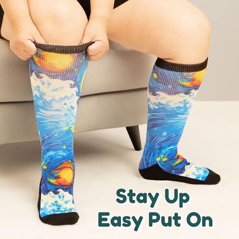 جوارب لمرضى السكري للنساء والرجال، 4 قطع - أسود، فراشة، زهور، نجمة مموجة in Kuwait