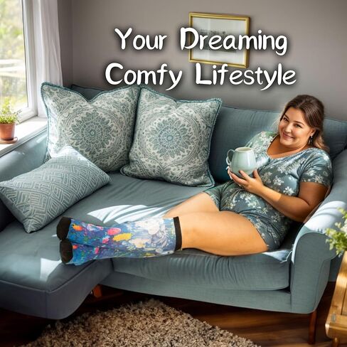 جوارب لمرضى السكري للنساء والرجال، 4 قطع - أسود، فراشة، زهور، نجمة مموجة in Kuwait