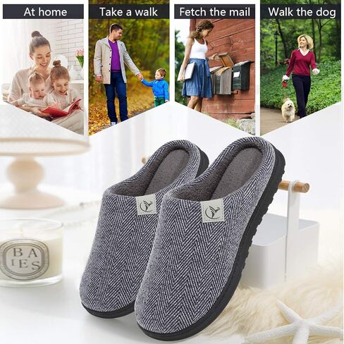 incapo Mens Slippers Memory Foam Slippers Knitted Cotton Coral Fleece Lining Non-slip Indoor Outdoor Slippers in Saudi Arabia
