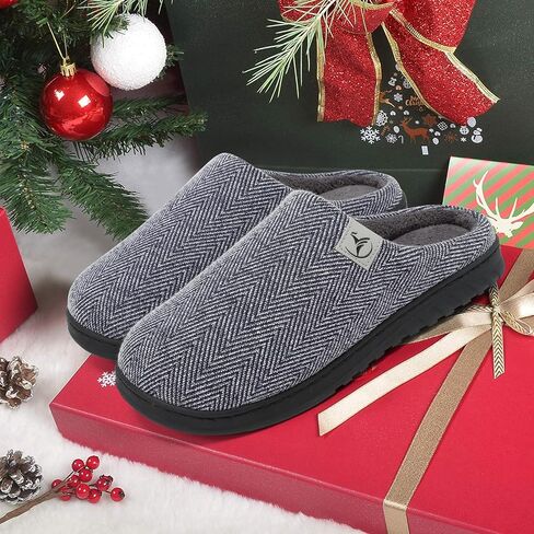 incapo Mens Slippers Memory Foam Slippers Knitted Cotton Coral Fleece Lining Non-slip Indoor Outdoor Slippers in Saudi Arabia