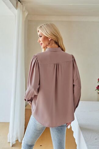 GRACE KARIN Women's Top Mock Neck Tie Ruffle Solid Blouse Long Sleeve Shirts Casual Loose Work Office Top in Saudi Arabia