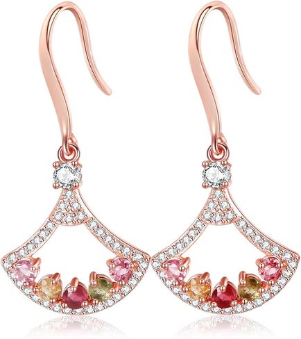 925 silver inlaid Tourmaline earrings multicolor tour gemstone maline earrings rainbow tourmaline earrings for women in Kuwait