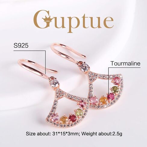 925 silver inlaid Tourmaline earrings multicolor tour gemstone maline earrings rainbow tourmaline earrings for women in Kuwait