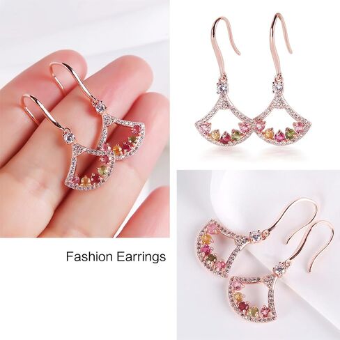 925 silver inlaid Tourmaline earrings multicolor tour gemstone maline earrings rainbow tourmaline earrings for women in Kuwait
