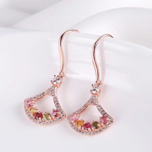 925 silver inlaid Tourmaline earrings multicolor tour gemstone maline earrings rainbow tourmaline earrings for women in Kuwait