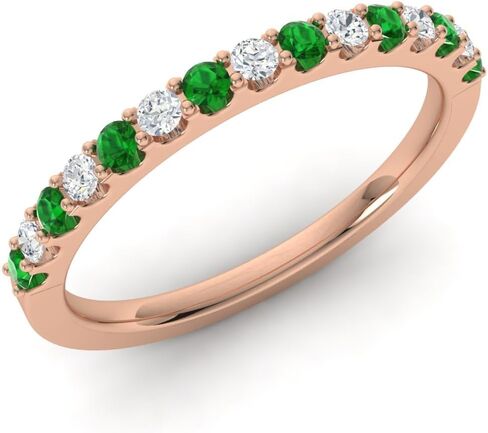 Diamondere Natural and Certified Gemstone and Diamond Wedding Ring in 14K White Gold | 0.38 Carat Half Eternity Stackable Band for Women, US Size 4 to 9 in Saudi Arabia
