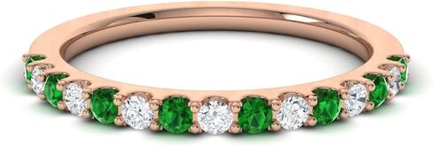 Diamondere Natural and Certified Gemstone and Diamond Wedding Ring in 14K White Gold | 0.38 Carat Half Eternity Stackable Band for Women, US Size 4 to 9 in Saudi Arabia