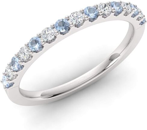 Diamondere Natural and Certified Gemstone and Diamond Wedding Ring in 14K White Gold | 0.38 Carat Half Eternity Stackable Band for Women, US Size 4 to 9 in Saudi Arabia