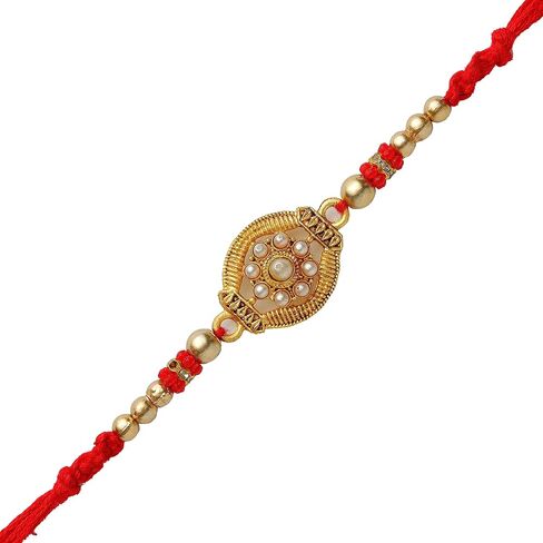Rakhi Thali Plate Platter with Bhai Bhabhi Rakhi for Brother Bhabhi Puja Pooja Thali with Set of 3 Bracelet Rakhi Dora Moli Rakhi set Festival Raksha Bandhan Gift Set Aarti Pooja Rituals (Size- 10") in Kuwait