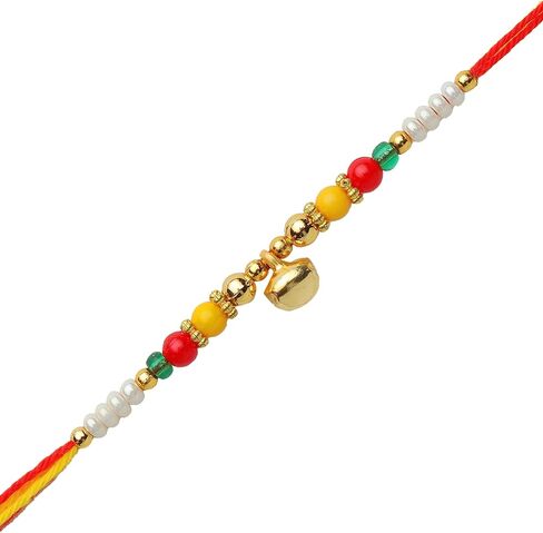 Rakhi Thali Plate Platter with Bhai Bhabhi Rakhi for Brother Bhabhi Puja Pooja Thali with Set of 3 Bracelet Rakhi Dora Moli Rakhi set Festival Raksha Bandhan Gift Set Aarti Pooja Rituals (Size- 10") in Kuwait