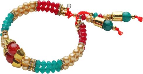 Rakhi Thali Plate Platter with Bhai Bhabhi Rakhi for Brother Bhabhi Puja Pooja Thali with Set of 3 Bracelet Rakhi Dora Moli Rakhi set Festival Raksha Bandhan Gift Set Aarti Pooja Rituals (Size- 10") in Kuwait