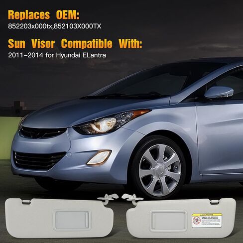 واقي من الشمس من الجانبين الأيسر والأيمن مناسب لـ 2011 2012 2013 2014 لسيارة Hyundai Elantra Gray Sunvisor استبدال 852203x000tx, 852103X000TX in Kuwait