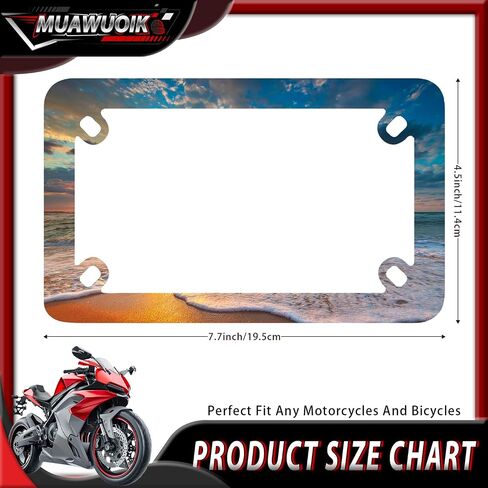 Beach Motorcycle License Plate Frame Stainless Steel Metal Colorful Hawaii Plate Frame 4 Holes Waterproof Tag Holder Summer Motorcycle Accessory with Screws Nut Caps 7.7" x 4.5" for Bike Motorcycle in Saudi Arabia