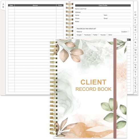 Client Record Book - Hair Stylist Client Profile Book-Binder and Client Record Cards with A-Z Alphabetical Tabs for Salons, Hair Stylist, Nail, Small Business, Rose Leaf in Saudi Arabia