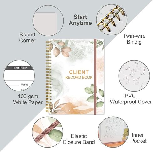 Client Record Book - Hair Stylist Client Profile Book-Binder and Client Record Cards with A-Z Alphabetical Tabs for Salons, Hair Stylist, Nail, Small Business, Rose Leaf in Saudi Arabia