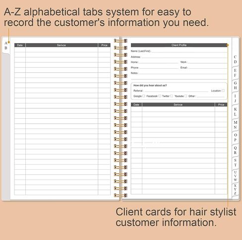 Client Record Book - Hair Stylist Client Profile Book-Binder and Client Record Cards with A-Z Alphabetical Tabs for Salons, Hair Stylist, Nail, Small Business, Rose Leaf in Saudi Arabia