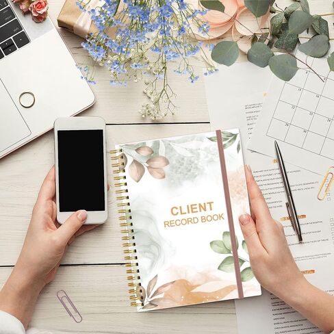 Client Record Book - Hair Stylist Client Profile Book-Binder and Client Record Cards with A-Z Alphabetical Tabs for Salons, Hair Stylist, Nail, Small Business, Rose Leaf in Saudi Arabia