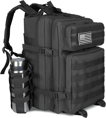 ROGJUK 45L Military Tactical Backpack For Men Highland Assault Large Army Pack 3 Day Molle Bug Out Bag With Water Cup Bag Outdoor Camping Hiking Daypack Black Rucksack in Saudi Arabia