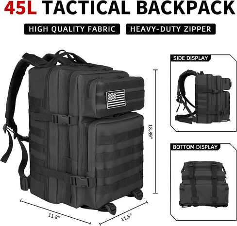 ROGJUK 45L Military Tactical Backpack For Men Highland Assault Large Army Pack 3 Day Molle Bug Out Bag With Water Cup Bag Outdoor Camping Hiking Daypack Black Rucksack in Saudi Arabia