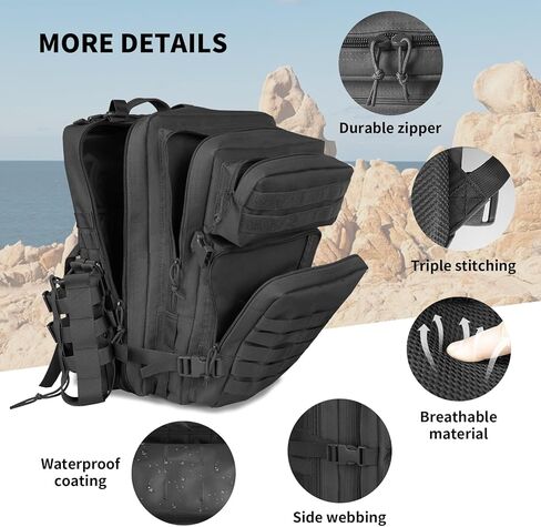 ROGJUK 45L Military Tactical Backpack For Men Highland Assault Large Army Pack 3 Day Molle Bug Out Bag With Water Cup Bag Outdoor Camping Hiking Daypack Black Rucksack in Saudi Arabia