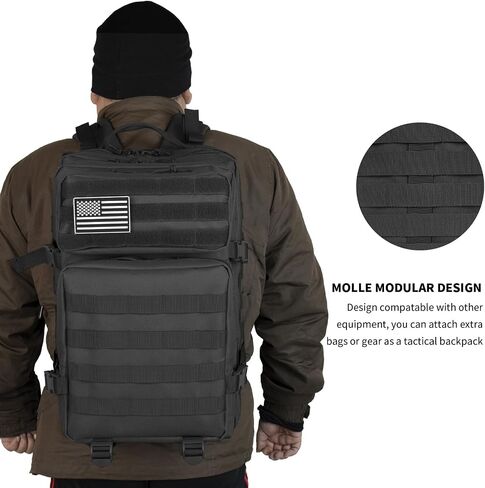 ROGJUK 45L Military Tactical Backpack For Men Highland Assault Large Army Pack 3 Day Molle Bug Out Bag With Water Cup Bag Outdoor Camping Hiking Daypack Black Rucksack in Saudi Arabia