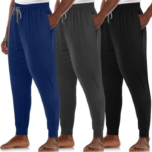 3 Pack Mens Cotton Sleepwear Pajamas Pants with Pockets, Soft Drawstring Lounge Bottoms Pjs for Men in Saudi Arabia