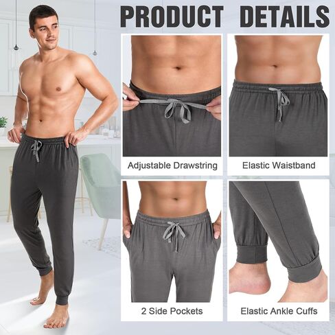 3 Pack Mens Cotton Sleepwear Pajamas Pants with Pockets, Soft Drawstring Lounge Bottoms Pjs for Men in Saudi Arabia